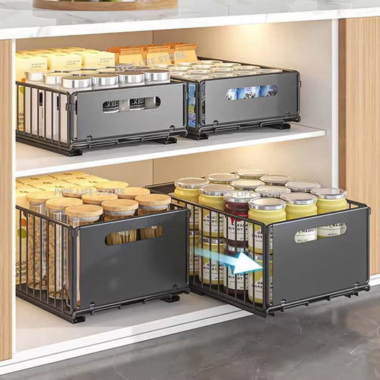 Estante de almacenamiento de cocina, organizador de gabinete extraíble, cajón deslizante, bandeja de almacenamiento, botella de condimento